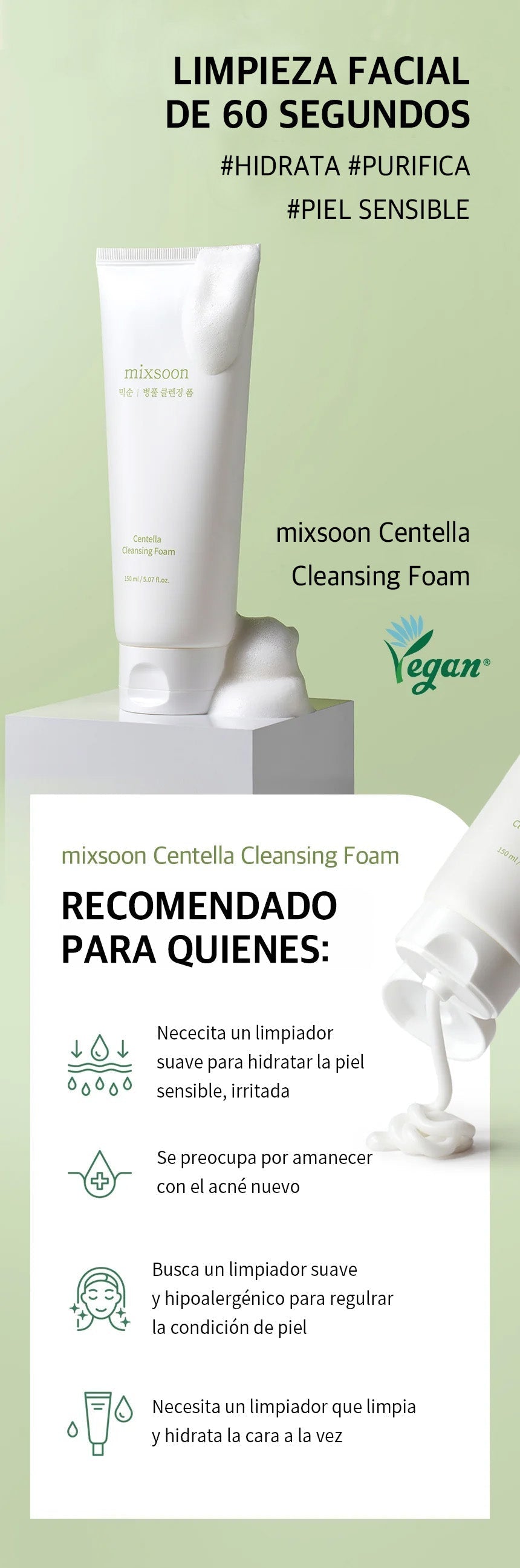 Espuma limpiadora Centella cleansing de mixoon 150ml